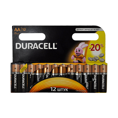 Батарея пальчиковая, AA (R6, LR6, HR6), Duracell, LR6-12BL, 
