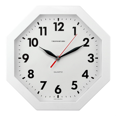 Часы настенные, восьмиугольные, белые, 29см*29см, Troyka, пластик, 1xAA батарейки в комплекте