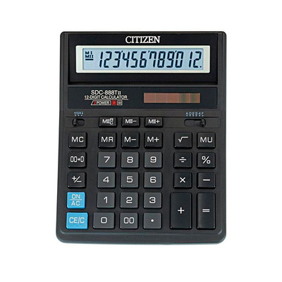 Калькулятор настольный Citizen, SDC-888TII, 12-разряд., 203мм*158мм*31мм, черный