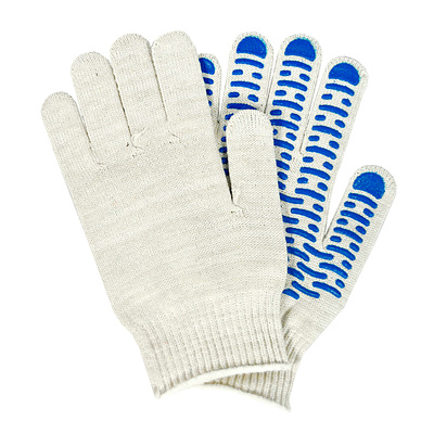 Перчатки хлопок, белые, размер универсальные, с ПВХ нанесением волна, 5 нитей, 10 класс вязки