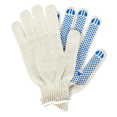 Перчатки хлопок, с ПВХ нанесением точка, 4 нити, 10 класс вязки, размер универсальные, белые