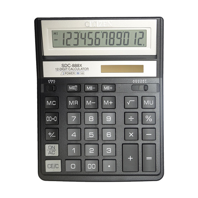 Калькулятор настольный Citizen, SDC-888XBK, 12-разряд., 203мм*158мм*31мм, черный, двойное питание
