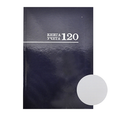 Книга учета 120л, А4, твердая обл., картон, внутр. блок офсетная бумага, синяя, клетка, Prof-Press