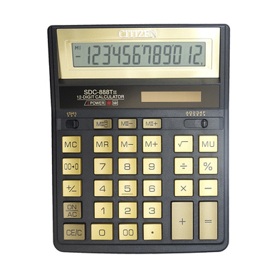 Калькулятор настольный Citizen, SDC-888TIIGE, 12-разряд., 203мм*158мм*31мм, черный, золотистый, двойное питание