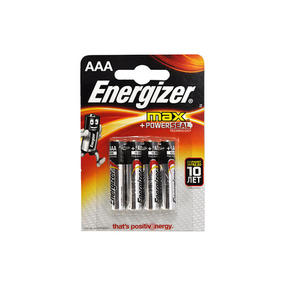 Батарея мизинчиковая AAA (R03, LR03, 286), Energizer, MAX E92, 1,5V, алкалиновая, 4шт