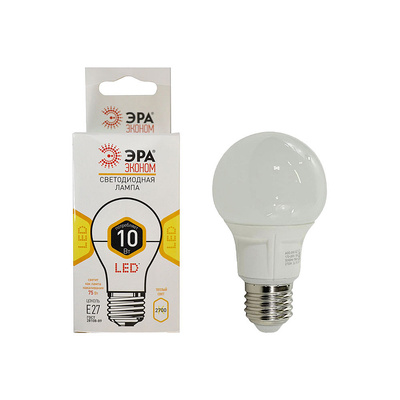 Лампа светодиодная ЭРА, LED SMD A60-827 ECO, E27, 10 Вт, 2700K (теплый свет)