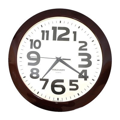 Часы настенные, круглые, коричневые, 35см*35см*4см, Troyka, стекло, механизм плавного хода, 1xAA батарейки в комплекте
