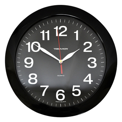 Часы настенные круглые, черные, 29см*29см, Troyka, пластик, механизм кварц., 1xAA батарейки в комплекте