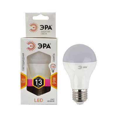 Лампа светодиодная, ЭРА, LED SMD A60-827, E27, 13 Вт, 2700K (теплый свет)