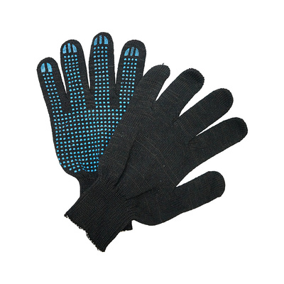 Перчатки хлопок, с ПВХ нанесением точка, 5 нитей, 10 класс вязки, универсальные, черные