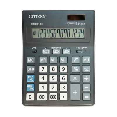 Калькулятор настольный Citizen, CDB1401BK, 14-разряд., 205мм*155мм*28мм, черный