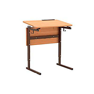 Стол ученический регулируемый 2-4гр. наклон столешницы 0-10 (градусов), 1-местный, ЛДСП+металл, клен, коричневый, прямоугольная труба