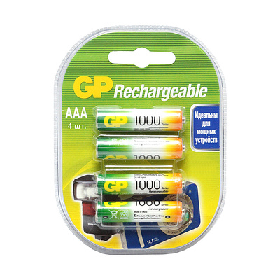 Аккумулятор, GP, AAA (R03, LR03, 286), 100AAAHC-UC4, 950мАч, 4шт