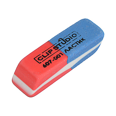 Ластик, Clipstudio, каучук синтетический, красный+синий, скошенный, для карандашей и чернил