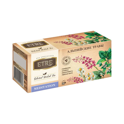 Чай, Etre, травяной альпийский травы, пакетированный, 25шт, 37г