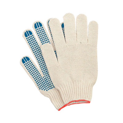 Перчатки КинТекс, хлопок, белые, размер универсальные, с ПВХ нанесением, 5 нити, 7 класс вязки