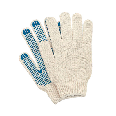 Перчатки КинТекс, хлопок, с ПВХ нанесением точка, 4 нити, 7 класс вязки, размер универсальные, белые