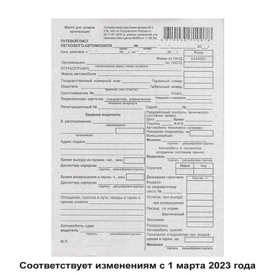 Путевой лист легкового автомобиля А5, 100л, Тема, в пачке, образец 2021 г.