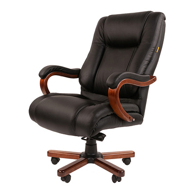 Кресло офисное, Chairman 503 WD, кожа натуральная+дерево, черное, орех