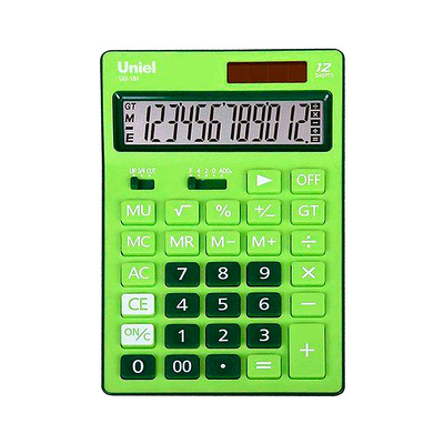 Калькулятор настольный Uniel, UD-181G, 12-разряд., 176мм*110мм*24мм, зеленый, двойное питание