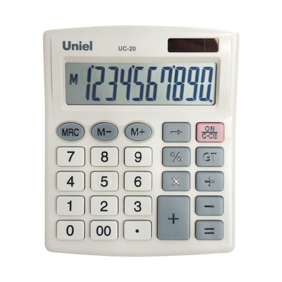 Калькулятор настольный Uniel, UC-20II, 10-разряд., 127мм*105мм*22мм, серый, двойное питание