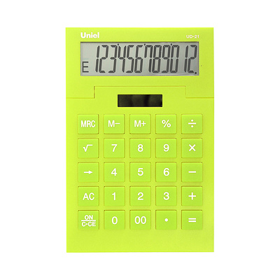 Калькулятор настольный Uniel, UD-21N, 12-разряд., 178мм, 118мм, 25мм, зеленый, двойное питание