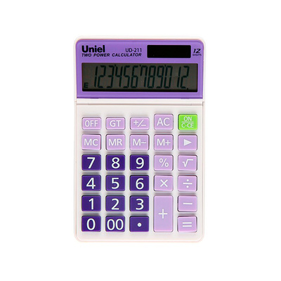 Калькулятор настольный Uniel, UD-211L, 12-разряд., 173мм*110мм*16мм, лиловый, двойное питание