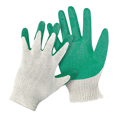 Перчатки хлопок, латексная обливная ладонь, одинарная обливка, 13 класс вязки, размер универсальные, белые+зеленые