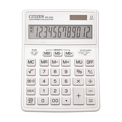 Калькулятор настольный Citizen, SDC444XRWHE, 12-разряд., 204мм*155мм*33мм, белый, двойное питание