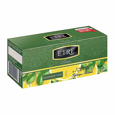 Чай Etre, зеленый с ароматом лимона, пакетированный, 25шт, 50г