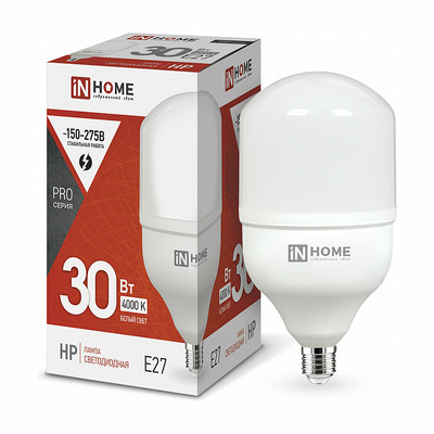 Лампа светодиодная In Home, LED-HP-PRO, E27, 30 Вт, 4000K (дневной свет), 230V, 2700lm
