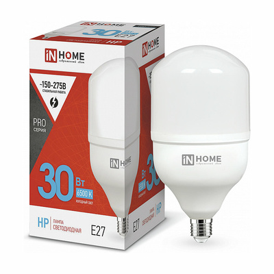 Лампа светодиодная In Home, LED-HP-PRO, E27, 30 Вт, 6500K (холодный свет), 230V, 2700lm