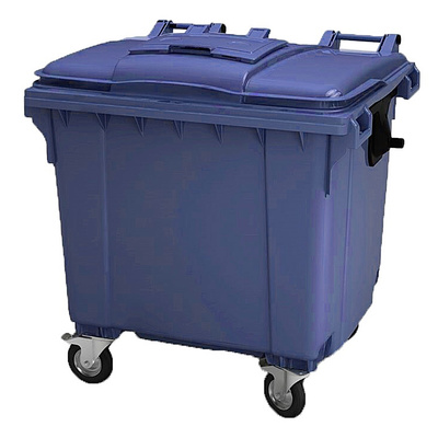 Контейнер для мусора, с крышкой, сливное отверстие, 1100л, Ай-Пласт, синий, на колесах, 