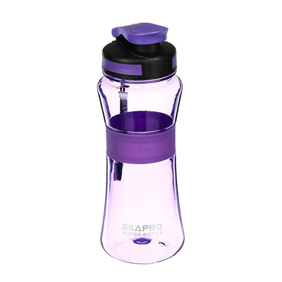Бутылка для воды 700мл, пластик, Silapro, фиолетовая, с сеточкой, 22см*8см