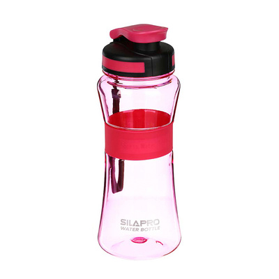 Бутылка для воды 700мл, пластик, Silapro, розовая, с сеточкой, 22см*8см