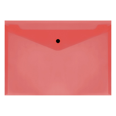 Папка-конверт на кнопке, А4, 0,15мм, СТАММ, красная, 330мм*235мм, пластик, прозрачная