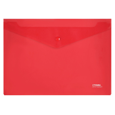Папка-конверт на кнопке, А4, 0,18мм, СТАММ, красная, 330мм*235мм, пластик, прозрачная