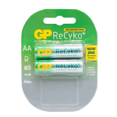Аккумулятор GP, AA (R6, LR6, HR03, HR6), Recyko 210AAHCB, 2000Ач, никель-металл-гидридный, 2шт