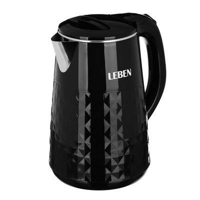 Чайник Leben, нержавеющая сталь, 1,8л, 1800 Вт, черный, скрытый нагревательный элемент