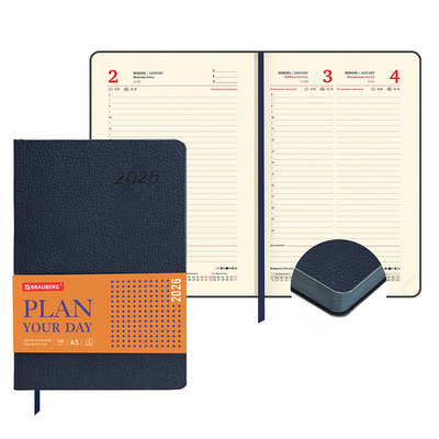 Ежедневник 2026г. А5, кожзам, Brauberg,
