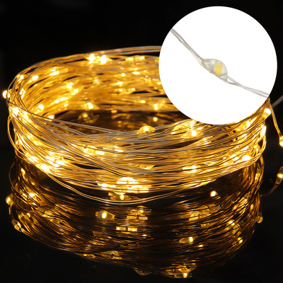 Электрогирлянда LED 5м, 50шт.лампочек, шампань, Нить, с контроллером, Сноу Бум, для помещений, 8 режимов, 3хАА батарейки в комплект не входят