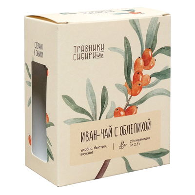 Чай подарочный Травники Сибири, травяной, иван-чай с облепихой, пакетированный, пирамидки, 20шт, 2,5