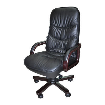 Кресло руководителя, DB-015, кожа натуральная+дерево, черное, палисандр