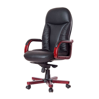 Кресло руководителя, DB-800, кожа натуральная+дерево, черное, палисандр