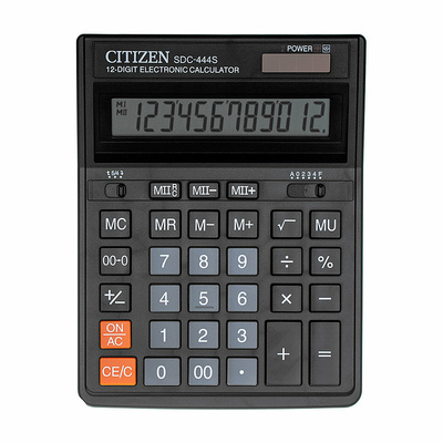 Калькулятор настольный Citizen, SDC-444S, 12-разряд., 199мм*153мм*30,5мм, эконом, серый