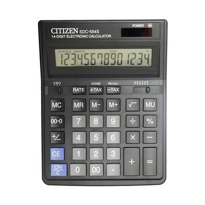 Калькулятор настольный Citizen, SDC-554S, 14-разряд., 199мм*153мм*30,5мм, эконом, черный