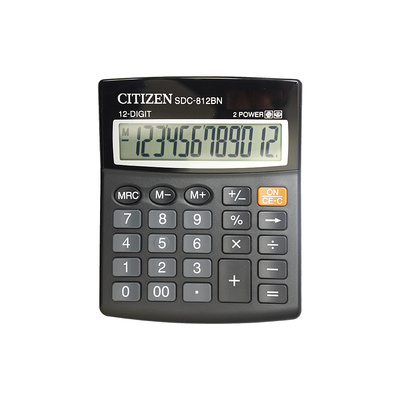Калькулятор настольный Citizen, SDC-812NR, 12-разряд., 125мм*100мм*34мм, черный, двойное питание